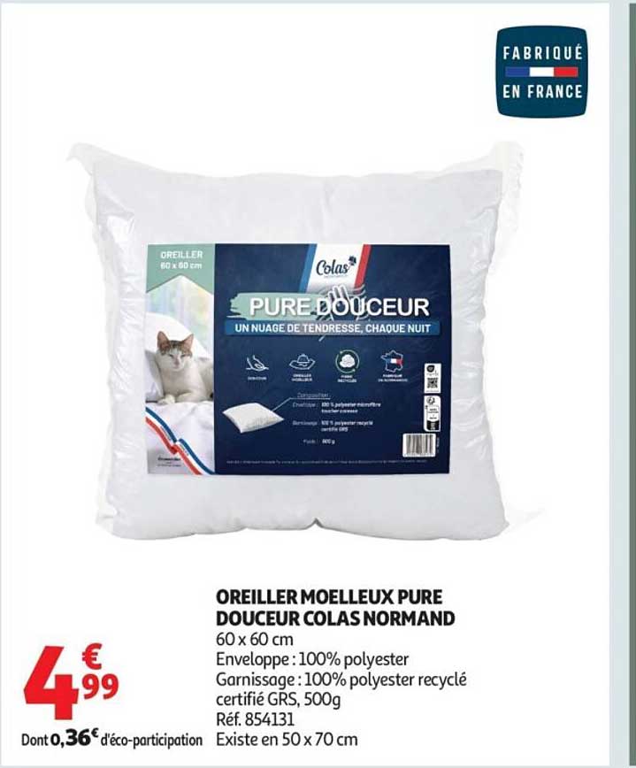 OREILLER MOELLEUX PURE DOUCEUR COLAS NORMAND