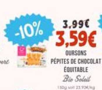 OURS0NS PÉPITES DE CHOCOLAT ÉQUITABLE Bio Soleil