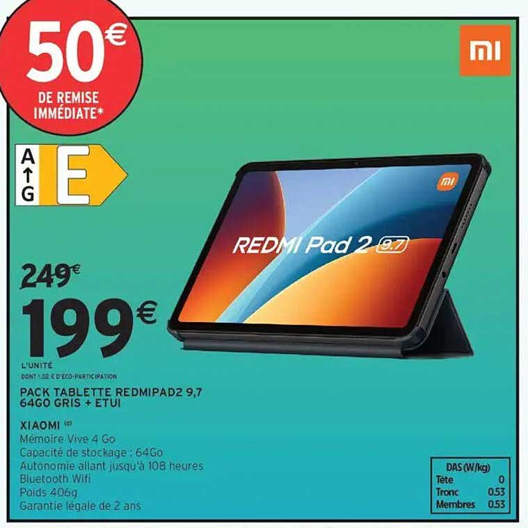 PACK TABLETTE REDMIPAD2 9,7 64GO GRIS + ETUI