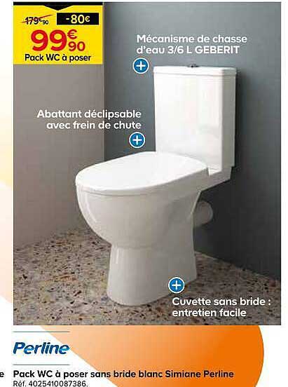 Pack WC à poser sans bride blanc Simiane Perline