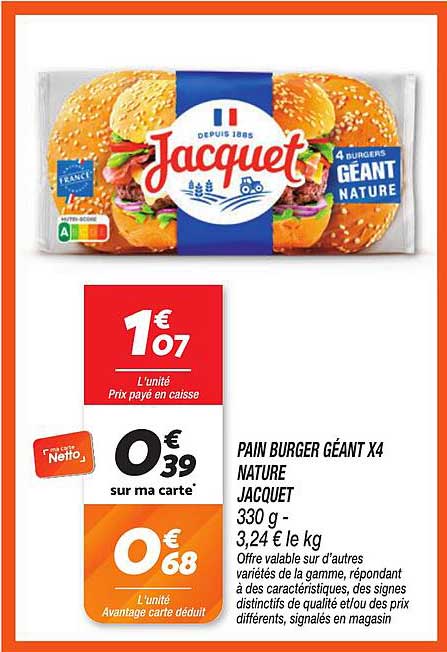 PAIN BURGER GÉANT X4 NATURE JACQUET