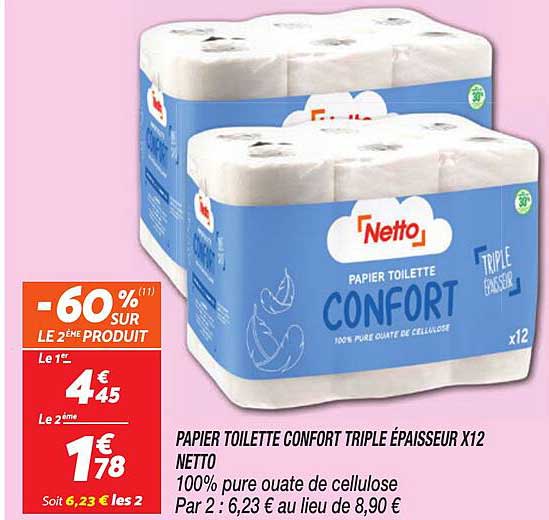 PAPIER TOILETTE CONFORT TRIPLE ÉPAISSEUR X12 NETTO