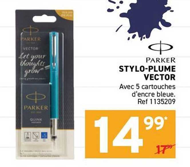 PARKER STYLO-PLUME VECTOR Avec 5 cartouches d'encre bleue. Ref 1135209