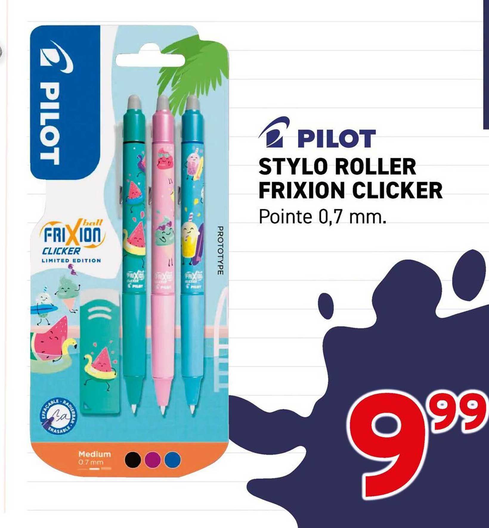 PILOT STYLO ROLLER FRIXION CLICKER Pointe 0,7 mm.