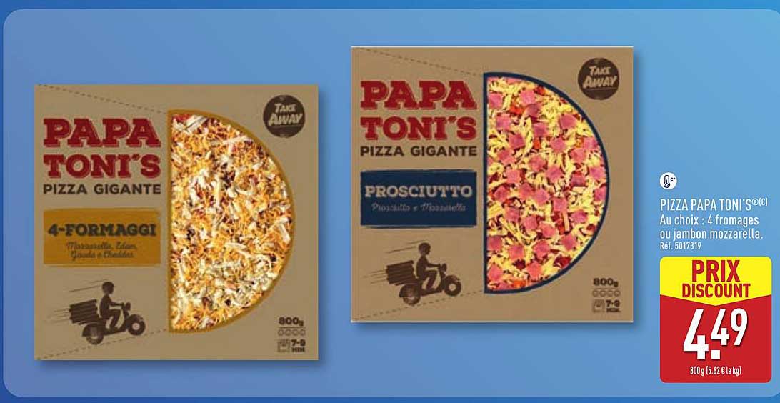 PIZZA PAPA TONI'S®(C) Au choix : 4 fromages ou jambon mozzarella. Réf. 5017319