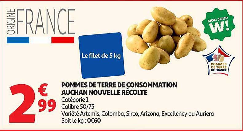POMMES DE TERRE DE CONSOMMATION AUCHAN NOUVELLE RECOLTE