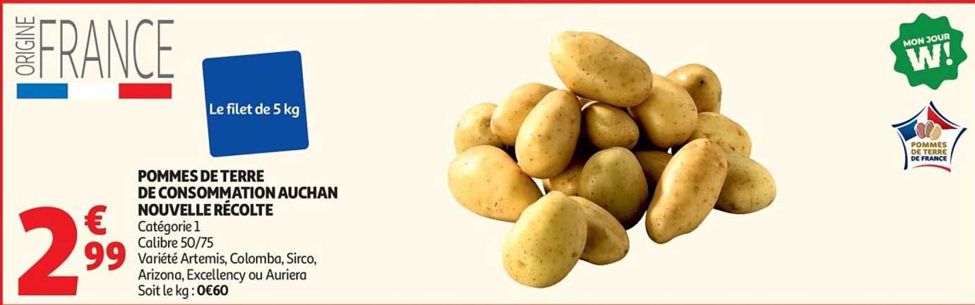 POMMES DE TERRE DE CONSOMMATION AUCHAN NOUVELLE RECOLTE