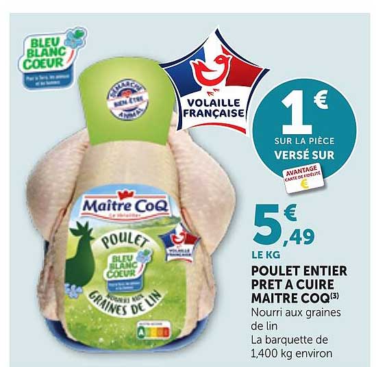 POULET ENTIER PRET A CUIRE MAITRE COQ