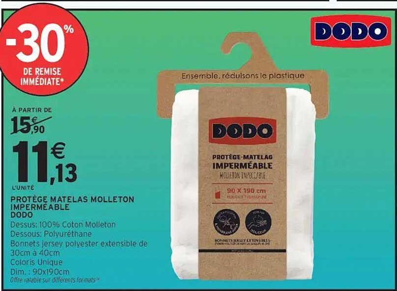 PROTÈGE MATELAS MOLLETON IMPERMÉABLE DODO