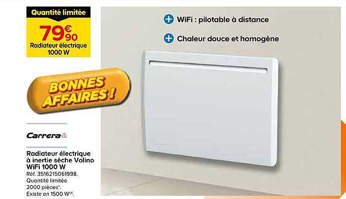 Radiateur électrique à inertie sèche Volino WiFi 1000 W