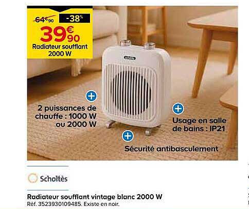 Radiateur soufflant vintage blanc 2000 W