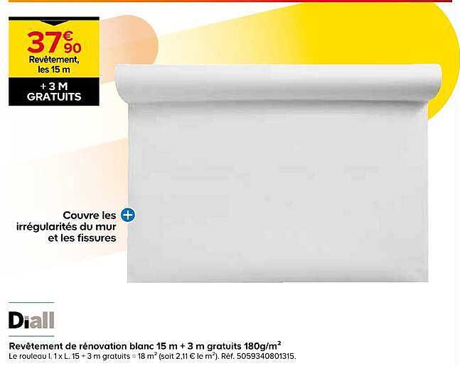 Revêtement de rénovation blanc 15 m + 3 m gratuits 180g/m²