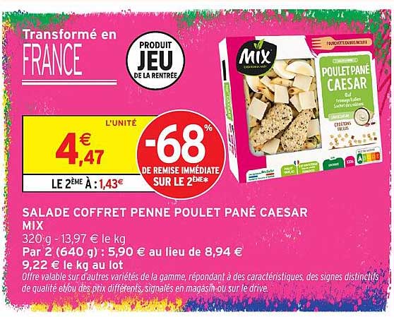 SALADE COFFRET PENNE POULET PANÉ CAESAR MIX
