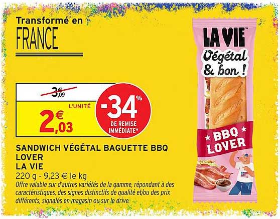 SANDWICH VÉGÉTAL BAGUETTE BBQ LOVER LA VIE