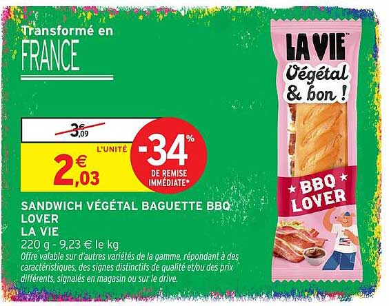 SANDWICH VÉGÉTAL BAGUETTE BBQ LOVER LA VIE