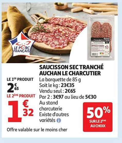 SAUCISSON SECT TRANCHÉ AUCHAN LE CHARCUTIER