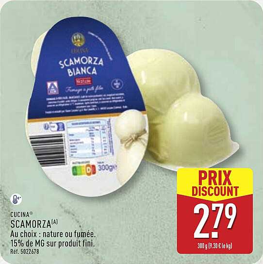 SCAMORZA (A) Au choix : nature ou fumée. 15% de MG sur produit fini.