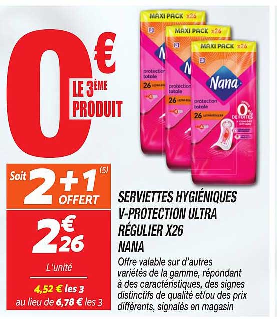 SERVIETTES HYGIÉNIQUES V-PROTECTION ULTRA RÉGULIER X26 NANA