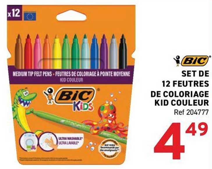 SET DE 12 FEUTRES DE COLORIAGE KID COULEUR
