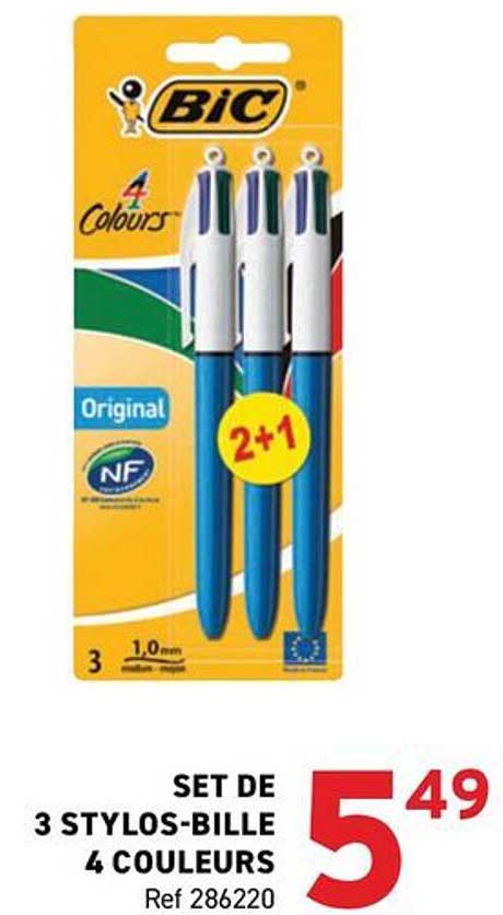 SET DE 3 STYLOS-BILLE 4 COULEURS