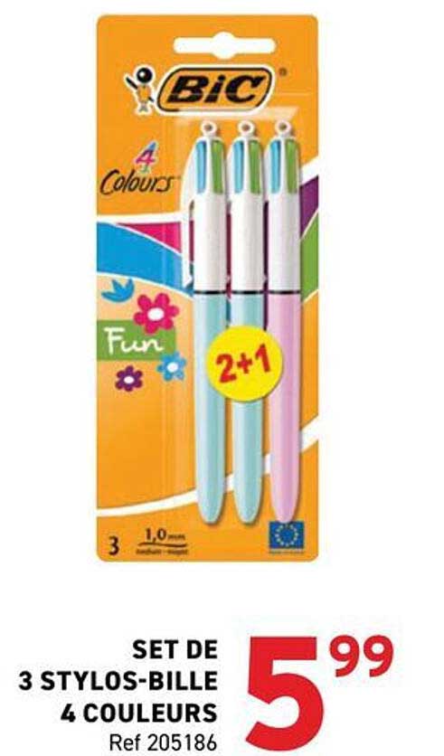 SET DE 3 STYLOS-BILLE 4 COULEURS