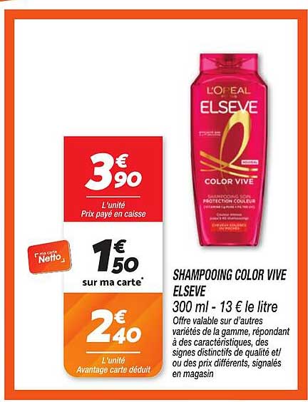 SHAMPOOING COLOR VIVE ELSEVE 300 ml - 13 € le litre