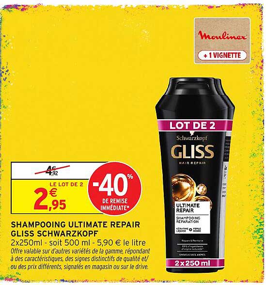 SHAMPOOING ULTIMATE REPAIR GLISS SCHWARZKOPF 2x250ml