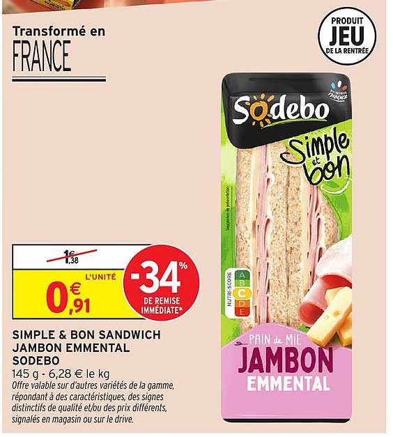 SIMPLE & BON SANDWICH JAMBON EMMENTAL SODEBO