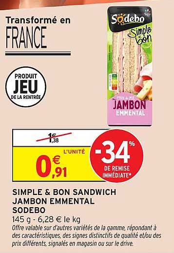 SIMPLE & BON SANDWICH JAMBON EMMENTAL SODEBO