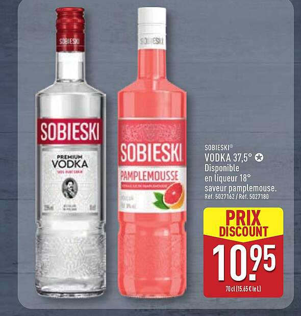 SOBIESKI® VODKA 37,5° Disponible en liqueur 18° saveur pamplemousse.
