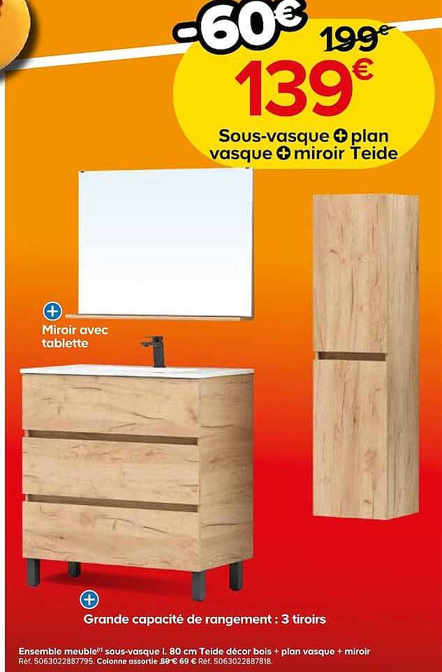 Sous-vasque + plan vasque + miroir Teide
