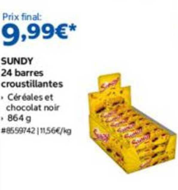 SUNDY 24 barres croustillantes • Céréales et chocolat noir • 864 g