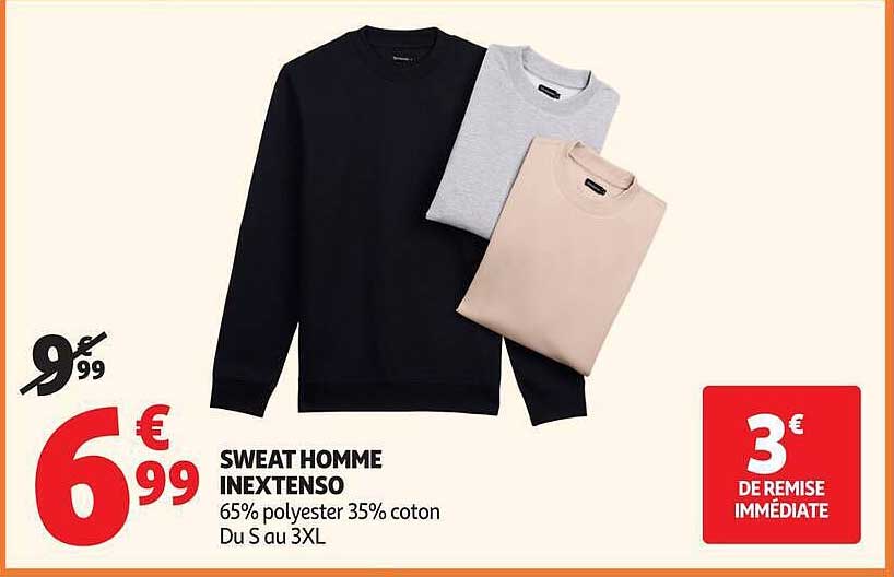 SWEAT HOMME INEXTENSO 65% polyester 35% coton Du S au 3XL