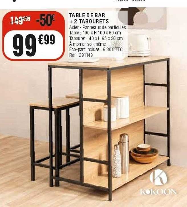 TABLE DE BAR + 2 TABOURETS
