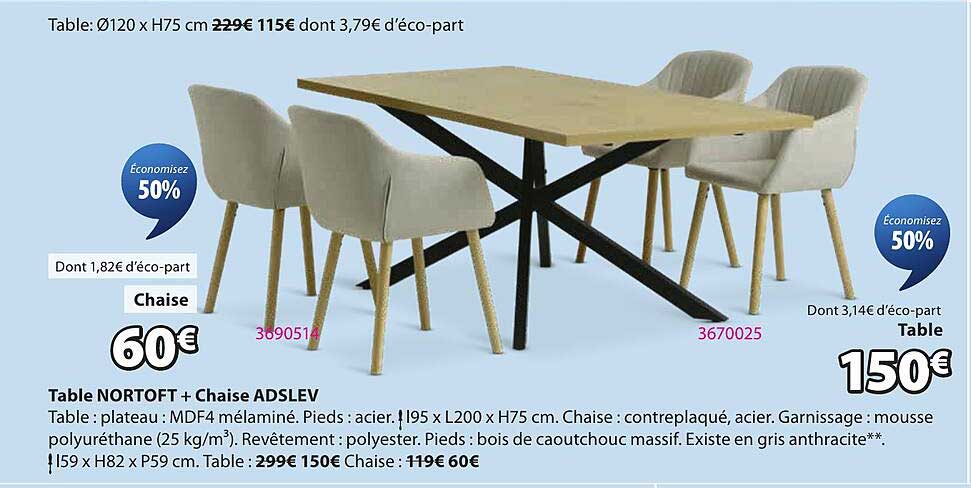 Table NORTOFT + Chaise ADSLEV