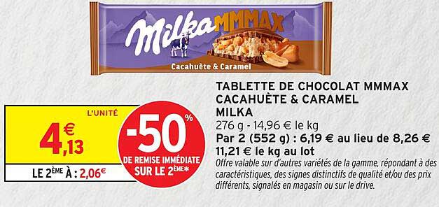 TABLETTE DE CHOCOLAT MMMAX CACAHUÈTE & CARAMEL MILKA