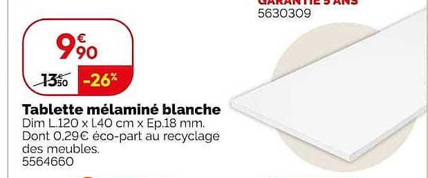 Tablette mélaminé blanche