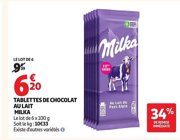 TABLETTES DE CHOCOLAT AU LAIT MILKA