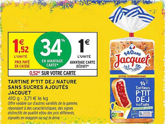 TARTINE P'TIT DEJ NATURE SANS SUCRES AJOUTÉS JACQUET