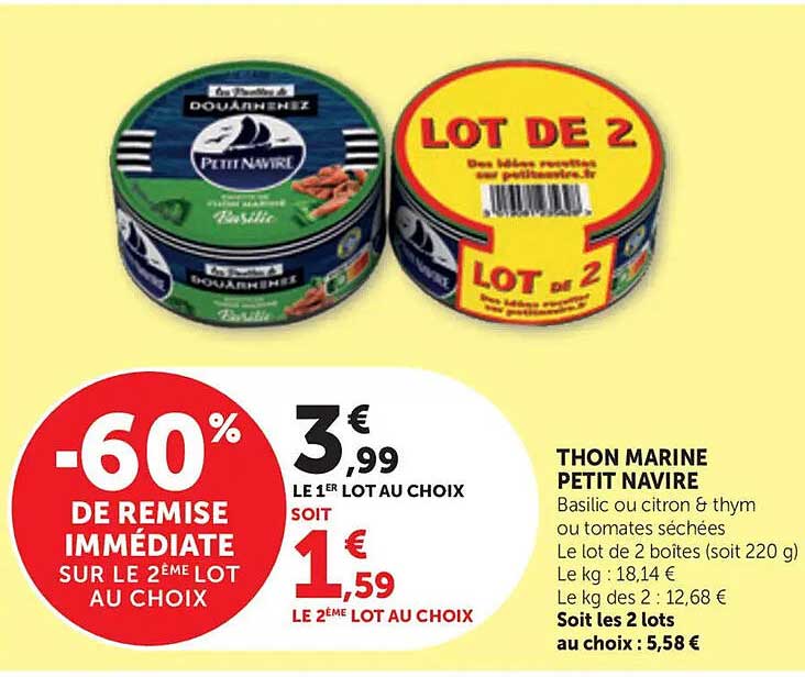 THON MARINE PETIT NAVIRE Basilic ou citron & thym ou tomates séchées
