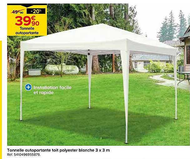 Tonnelle autportante toit polyester blanche 3 x 3 m
