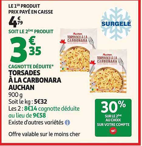 TORSADES À LA CARBONARA AUCHAN