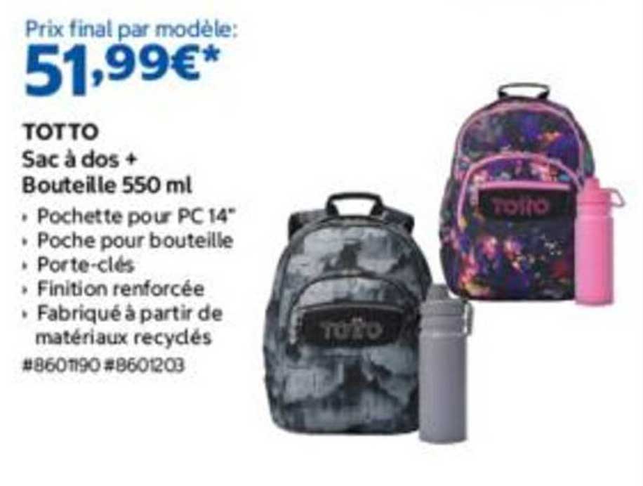 TOTTO Sac à dos + Bouteille 550 ml