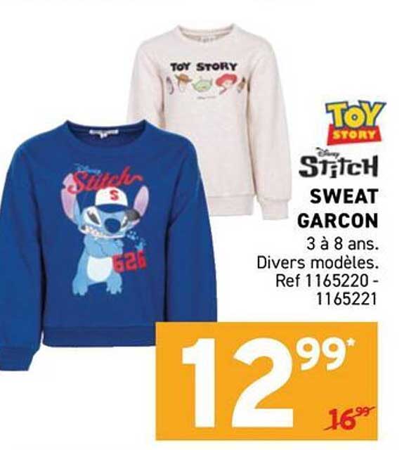 Toy Story Disney Stitch SWEAT GARCON 3 à 8 ans. Divers modèles. Ref 1165220 - 1165221