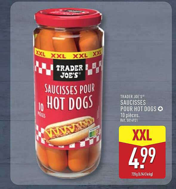 TRADER JOE'S SAUCISSES POUR HOT DOGS 10 pièces.