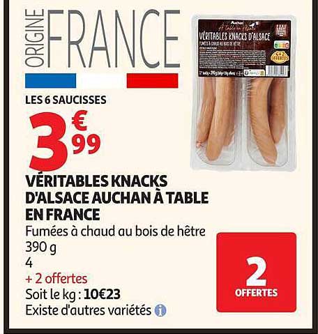 VÉRITABLES KNACKS D’ALSACE AUCHAN À TABLE EN FRANCE