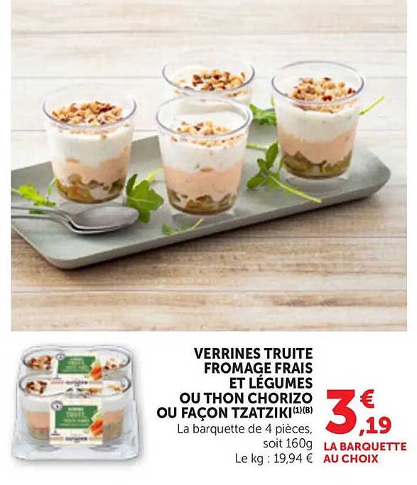 VERRINES TRUITE FROMAGE FRAIS ET LÉGUMES OU THON CHORIZO OU FAÇON TZATZIKI (1)(B)