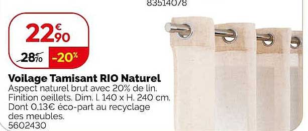 Voilage Tamisant RIO Naturel