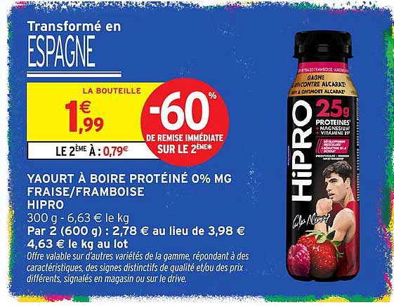 YAOURT À BOIRE PROTÉINÉ 0% MG FRAISE/FRAMBOISE HIPRO