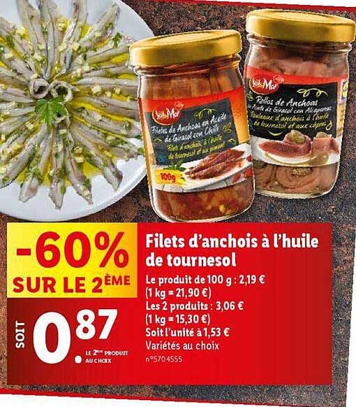 Filets d'anchois à l'huile de tournesol